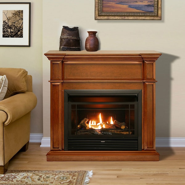 Duluth Forge Dual Fuel Ventless Gas Fireplace With Mantel - 26,000 Btu, Remote DFS-300R-3AS - main